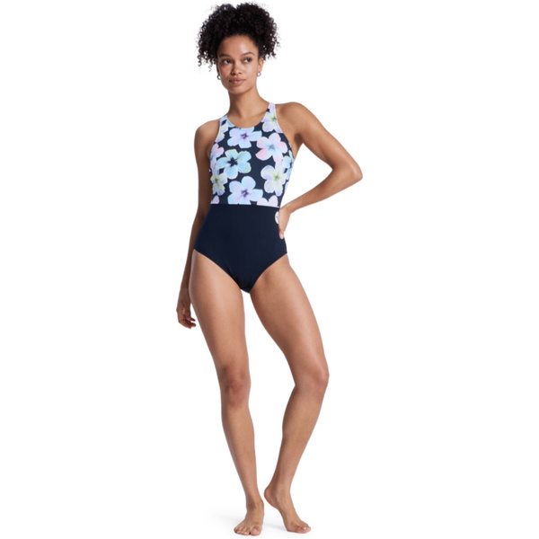 2026 Roxy Womens Roxy Active PT Perf One Piece ERJX103814 - Anthracite Im Fleur Real